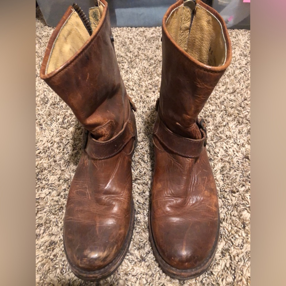 FRYE brown leather moto boots size 8